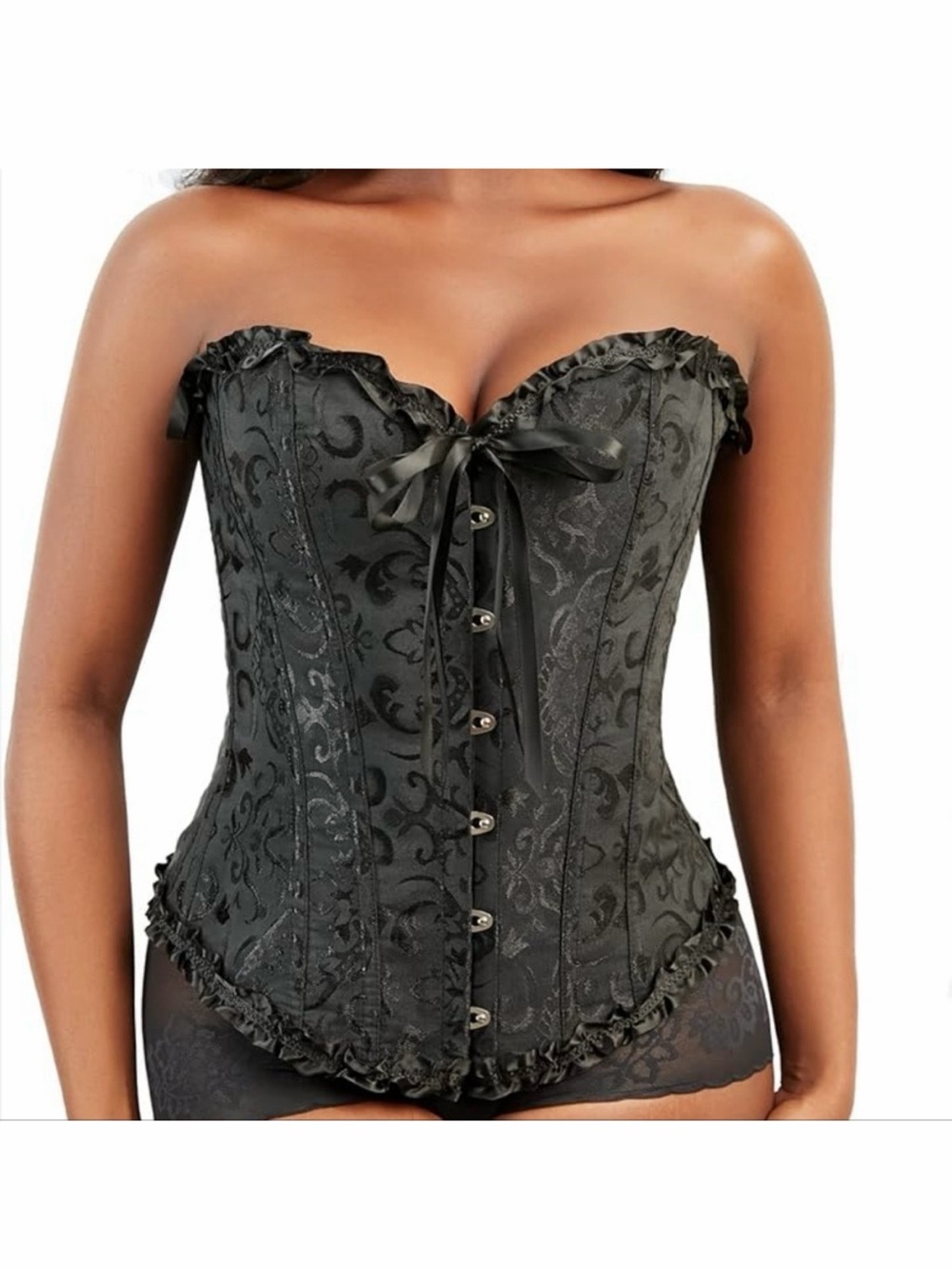 Black Corset Bustier Lace Up Boned Alt Whimsy Gothic Renaissance Women's Small